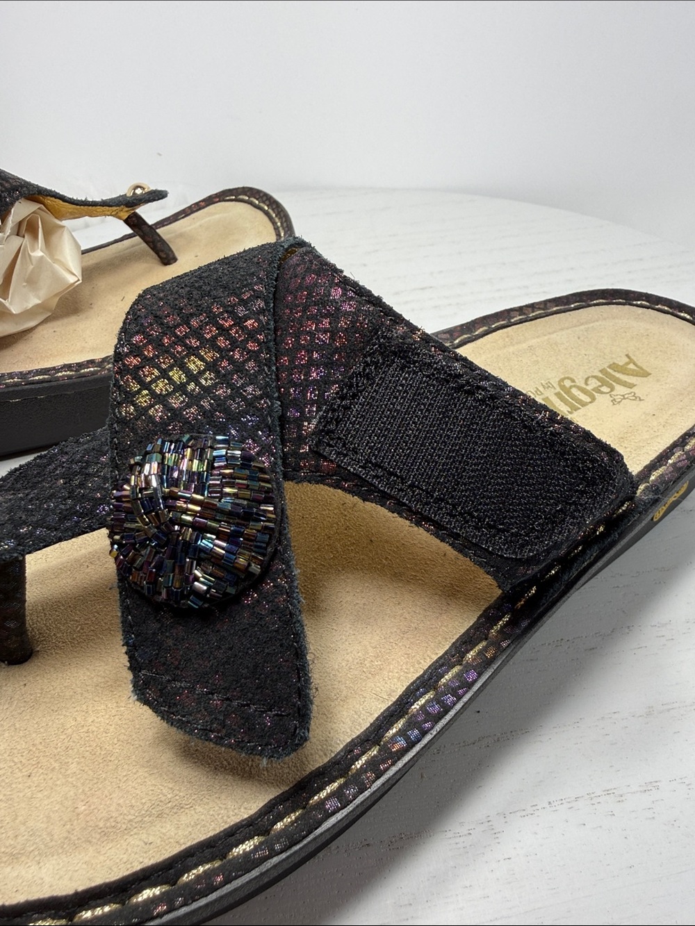 Alegria Black Iridescent Embellished Thong Sandals - Picture 9 of 9